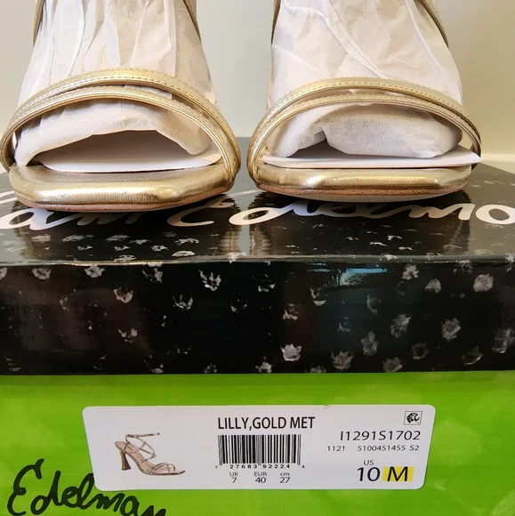 New in original box Sam Edelman Lilly gold leather 4.5 inch heel, size 10 - Picture 3 of 10